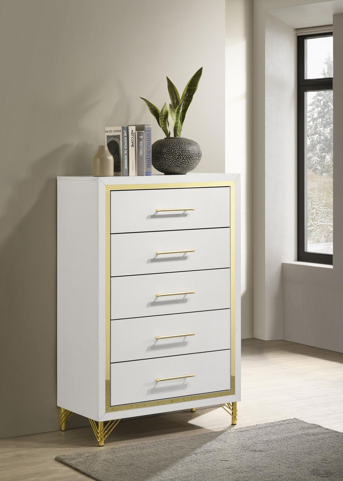 Lucia 5-drawer Bedroom Chest White by Coaster at Eve Furniture