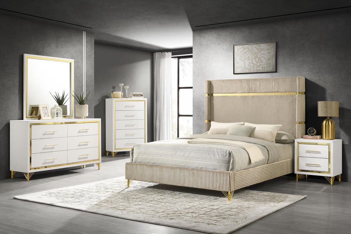 Lucia Beige 5-Piece Eastern King Bedroom Set with Upholstered Wingback Panel Bed