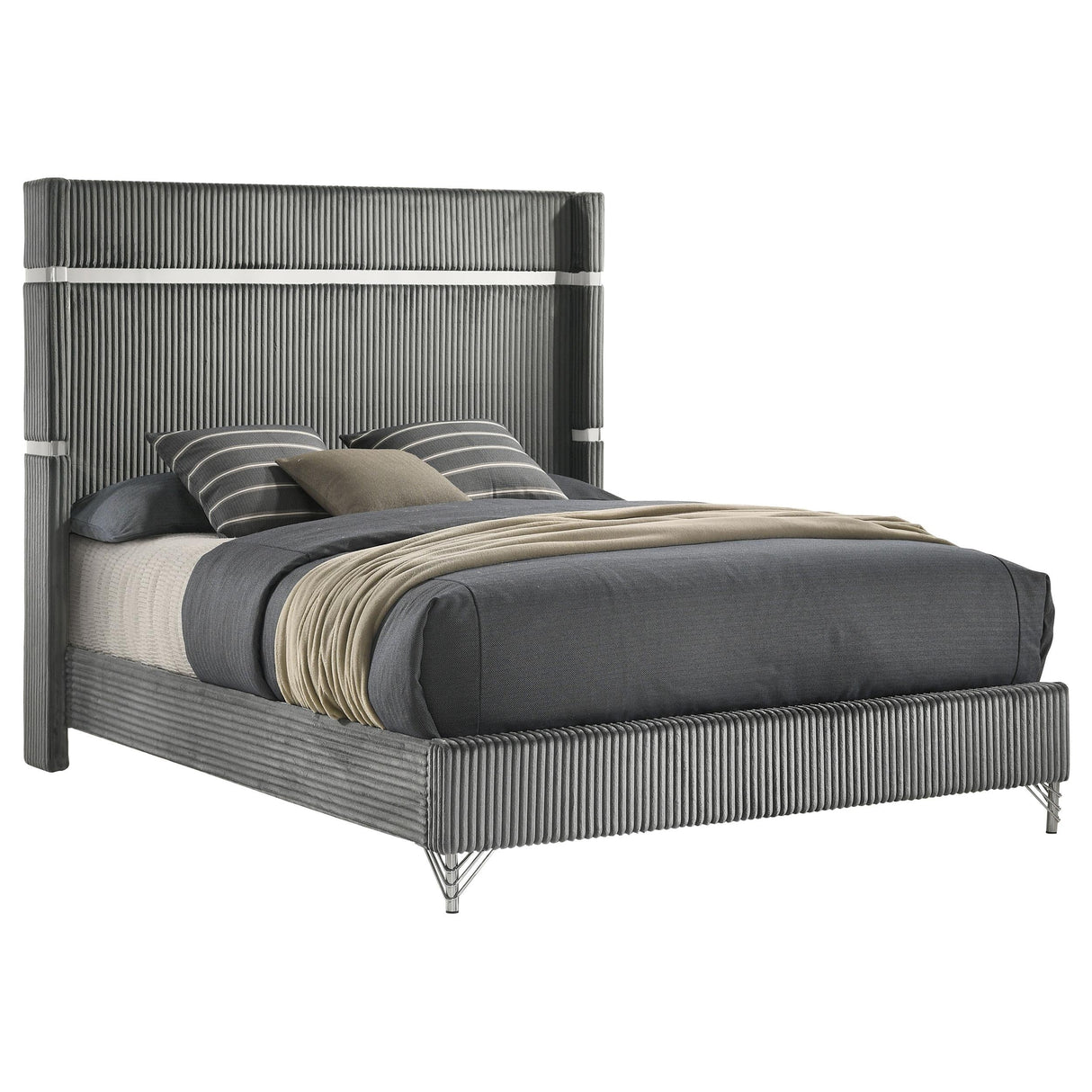 Lucia 61-inch Upholstered Queen Panel Bed Grey