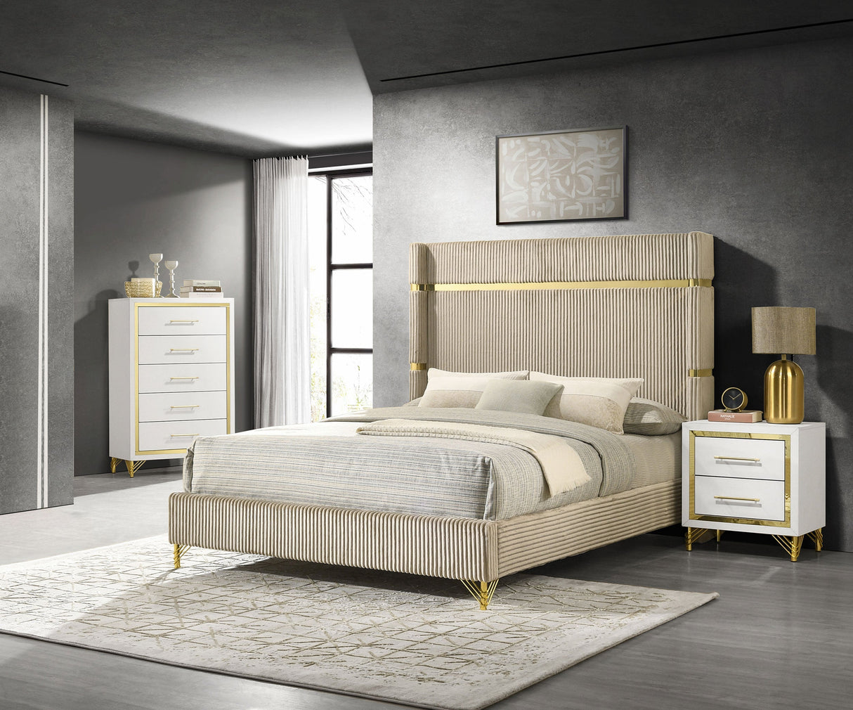 Lucia Beige And White 3-Piece Queen Bedroom Set by Coaster at Eve Furniture