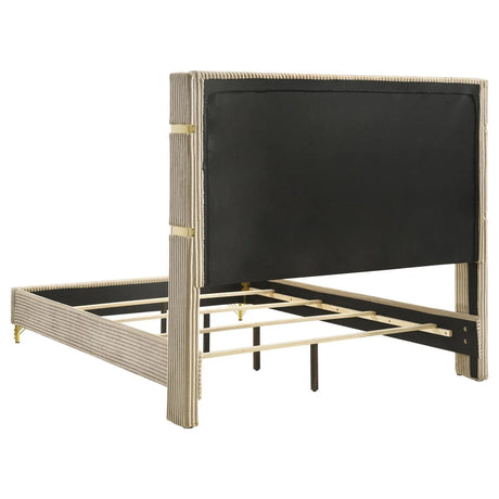 Lucia Beige Upholstered Eastern King Wingback Panel Bed by Coaster at Eve Furniture