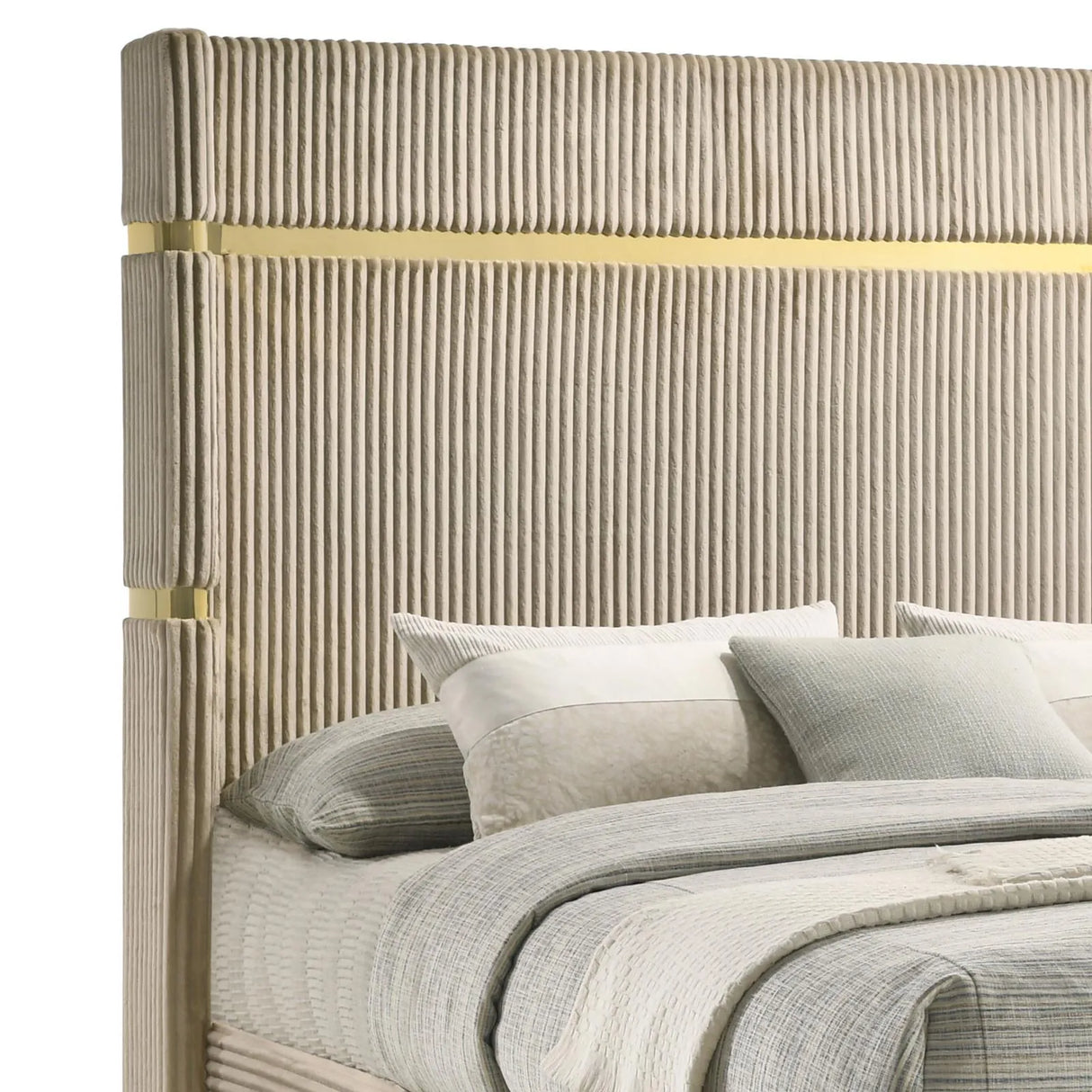 Lucia Beige Upholstered Eastern King Wingback Panel Bed by Coaster at Eve Furniture