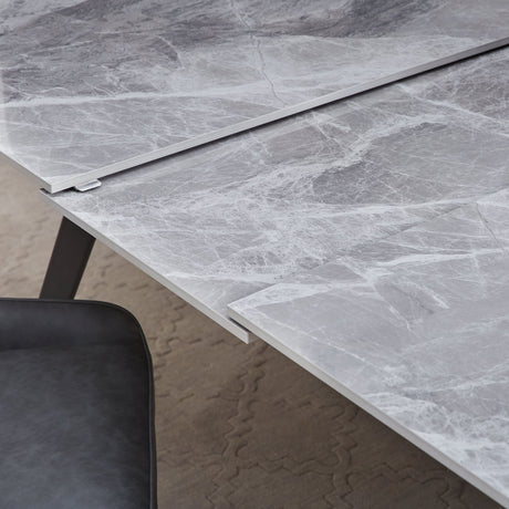 Lucia Extendable Stone Top Metal Leg Dining Table in Piedra and Black by Modus Furniture at Eve Furniture