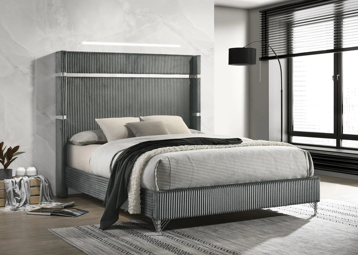 Lucia Gray 61-inch Upholstered Eastern King Panel Bed by Coaster at Eve Furniture
