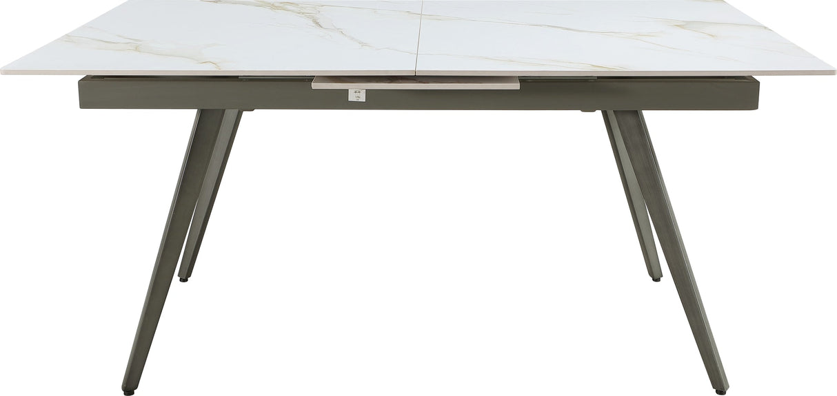 Lucia Polished Cappuccino/Gunmetal Extendable Stone Top Dining Table by Modus Furniture at Eve Furniture