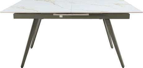 Lucia Polished Cappuccino/Gunmetal Extendable Stone Top Dining Table by Modus Furniture at Eve Furniture