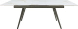 Lucia Polished Cappuccino/Gunmetal Extendable Stone Top Dining Table by Modus Furniture at Eve Furniture