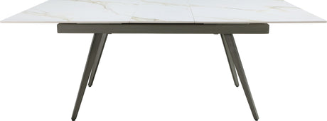 Lucia Polished Cappuccino/Gunmetal Extendable Stone Top Dining Table by Modus Furniture at Eve Furniture