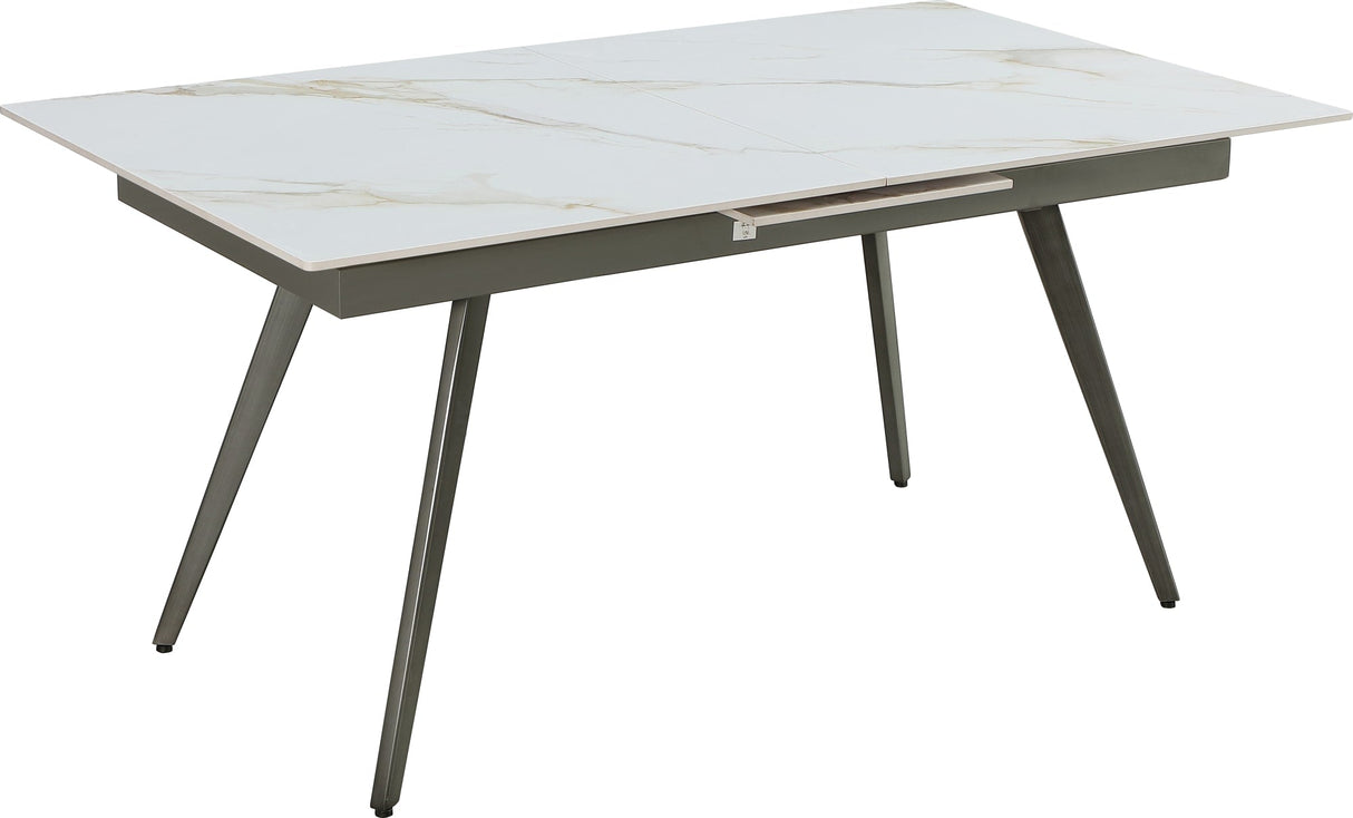 Lucia Polished Cappuccino/Gunmetal Extendable Stone Top Dining Table by Modus Furniture at Eve Furniture