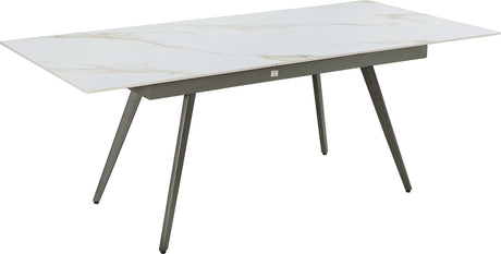 Lucia Polished Cappuccino/Gunmetal Extendable Stone Top Dining Table by Modus Furniture at Eve Furniture