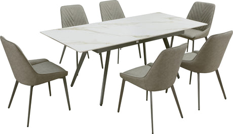 Lucia Polished Cappuccino/Gunmetal Extendable Stone Top Dining Table by Modus Furniture at Eve Furniture