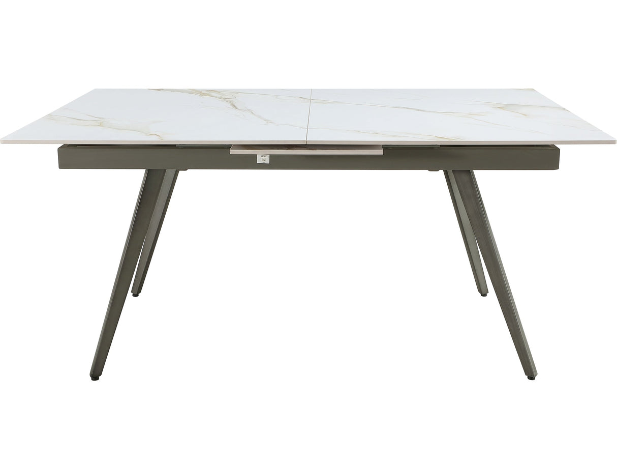 Lucia Polished Cappuccino/Gunmetal Extendable Stone Top Dining Table by Modus Furniture at Eve Furniture