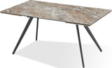 Lucia Rich Brown/Black Double Extension Stone Top Metal Leg Dining Table by Modus Furniture at Eve Furniture