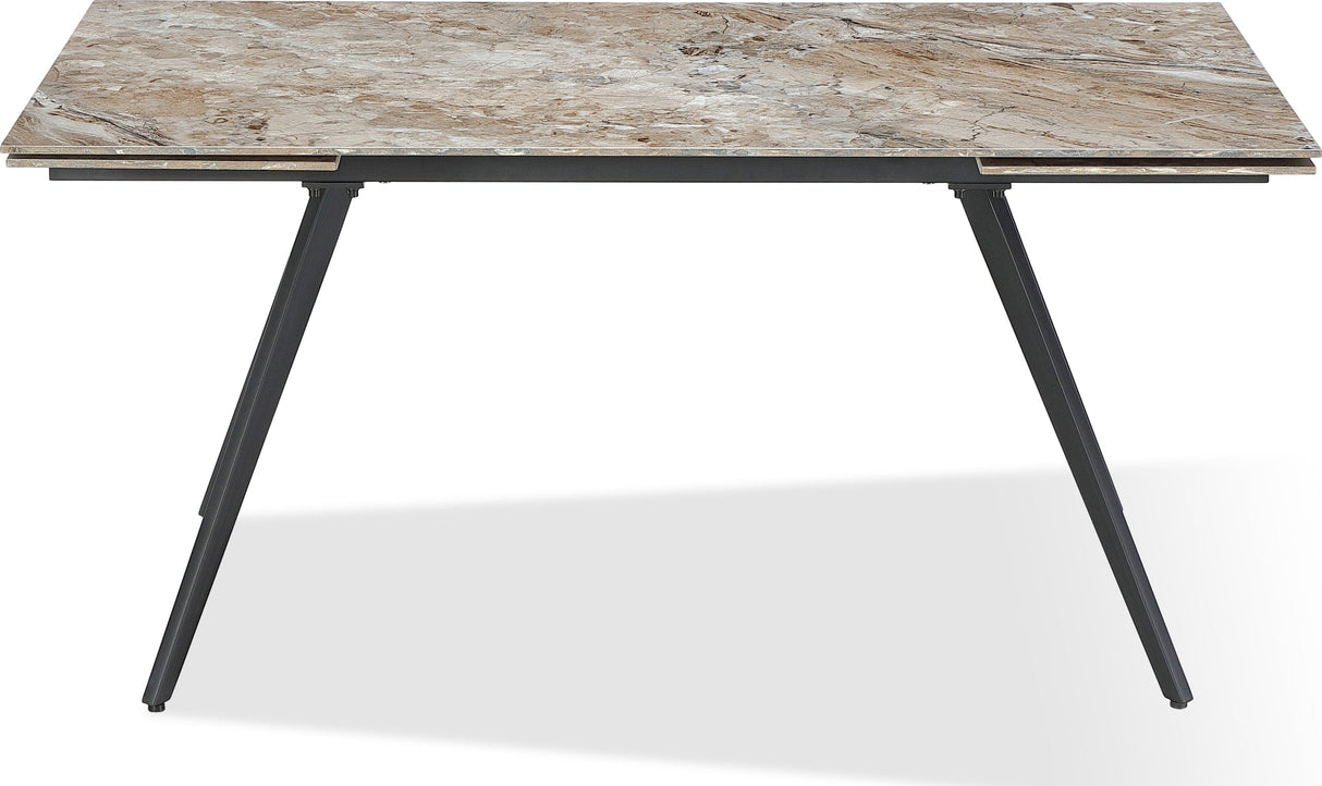 Lucia Rich Brown/Black Double Extension Stone Top Metal Leg Dining Table by Modus Furniture at Eve Furniture