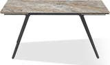 Lucia Rich Brown/Black Double Extension Stone Top Metal Leg Dining Table by Modus Furniture at Eve Furniture