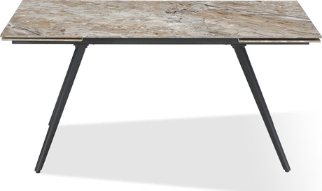 Lucia Rich Brown/Black Double Extension Stone Top Metal Leg Dining Table by Modus Furniture at Eve Furniture