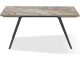Lucia Rich Brown/Black Double Extension Stone Top Metal Leg Dining Table by Modus Furniture at Eve Furniture