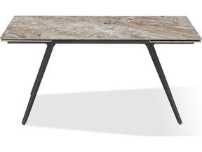 Lucia Rich Brown/Black Double Extension Stone Top Metal Leg Dining Table by Modus Furniture at Eve Furniture