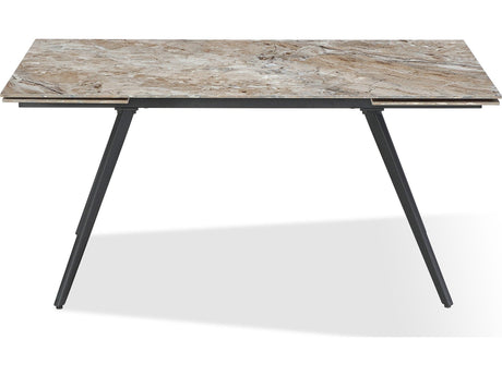 Lucia Rich Brown/Black Double Extension Stone Top Metal Leg Dining Table by Modus Furniture at Eve Furniture