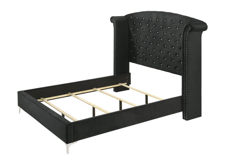 Lucinda Black Queen Upholstered Wingback Panel Bed by Crown Mark at Eve Furniture