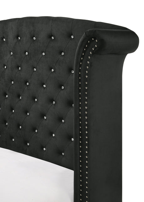 Lucinda Black Queen Upholstered Wingback Panel Bed by Crown Mark at Eve Furniture
