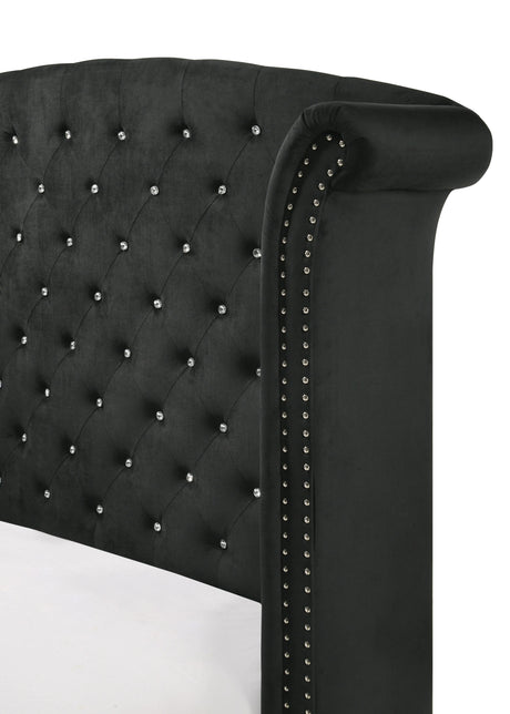 Lucinda Black Queen Upholstered Wingback Panel Bed by Crown Mark at Eve Furniture