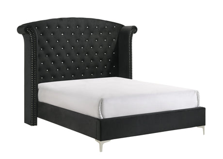 Lucinda Black Queen Upholstered Wingback Panel Bed by Crown Mark at Eve Furniture