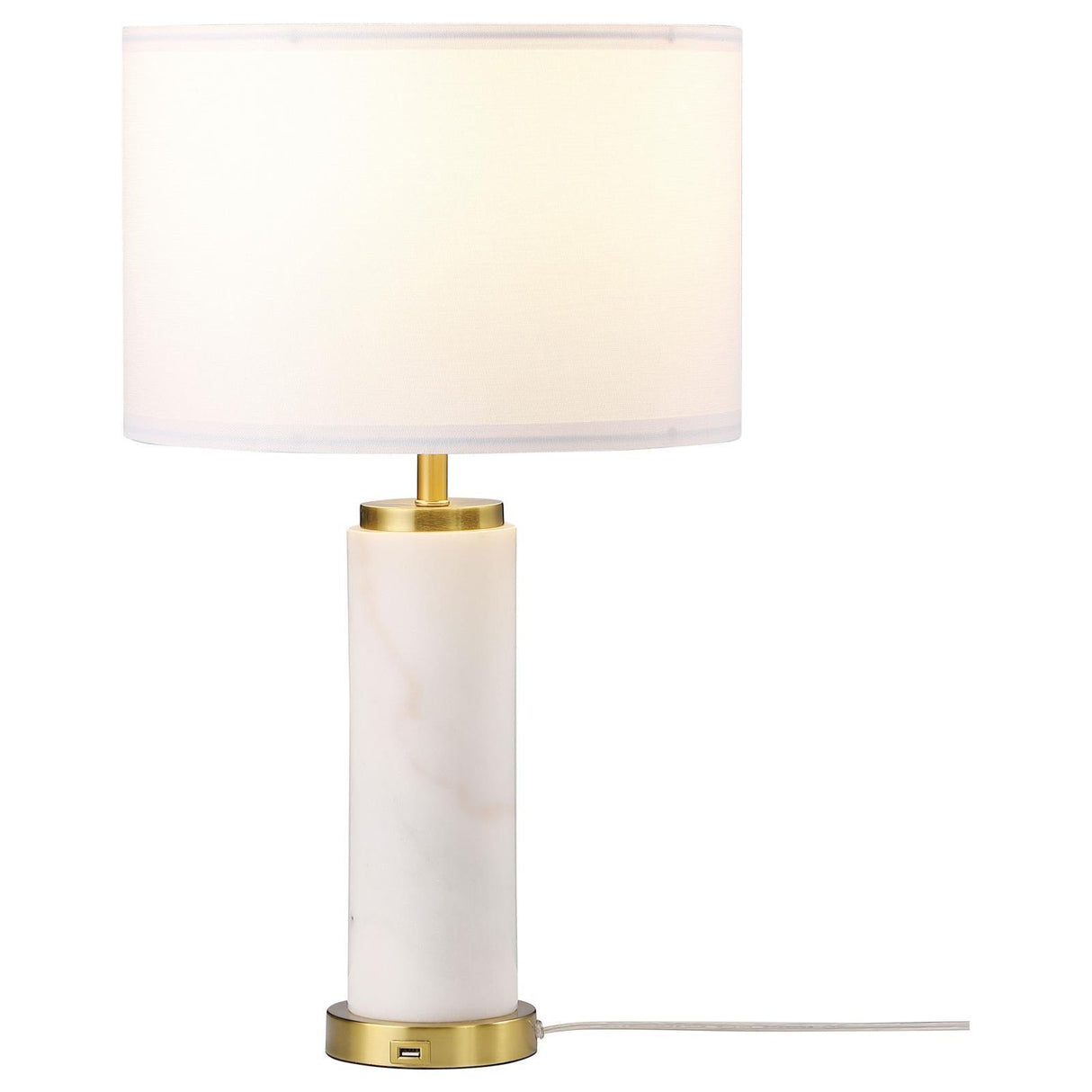 Lucius White and Gold Drum Shade Bedside Table Lamp by Coaster at Eve Furniture