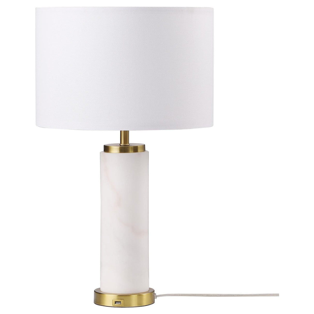 Lucius White and Gold Drum Shade Bedside Table Lamp by Coaster at Eve Furniture