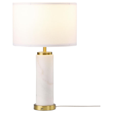 Lucius White and Gold Drum Shade Bedside Table Lamp by Coaster at Eve Furniture