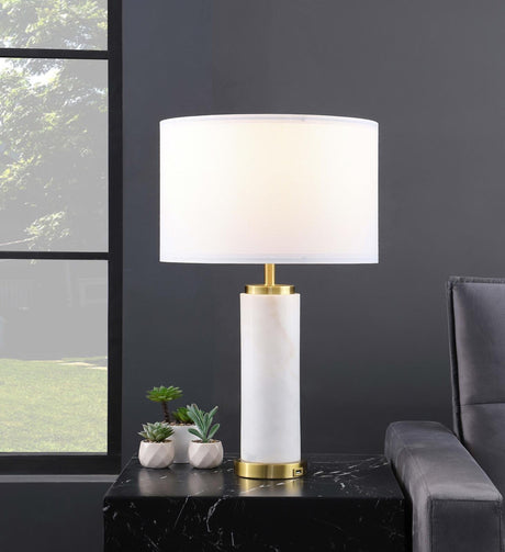 Lucius White and Gold Drum Shade Bedside Table Lamp by Coaster at Eve Furniture