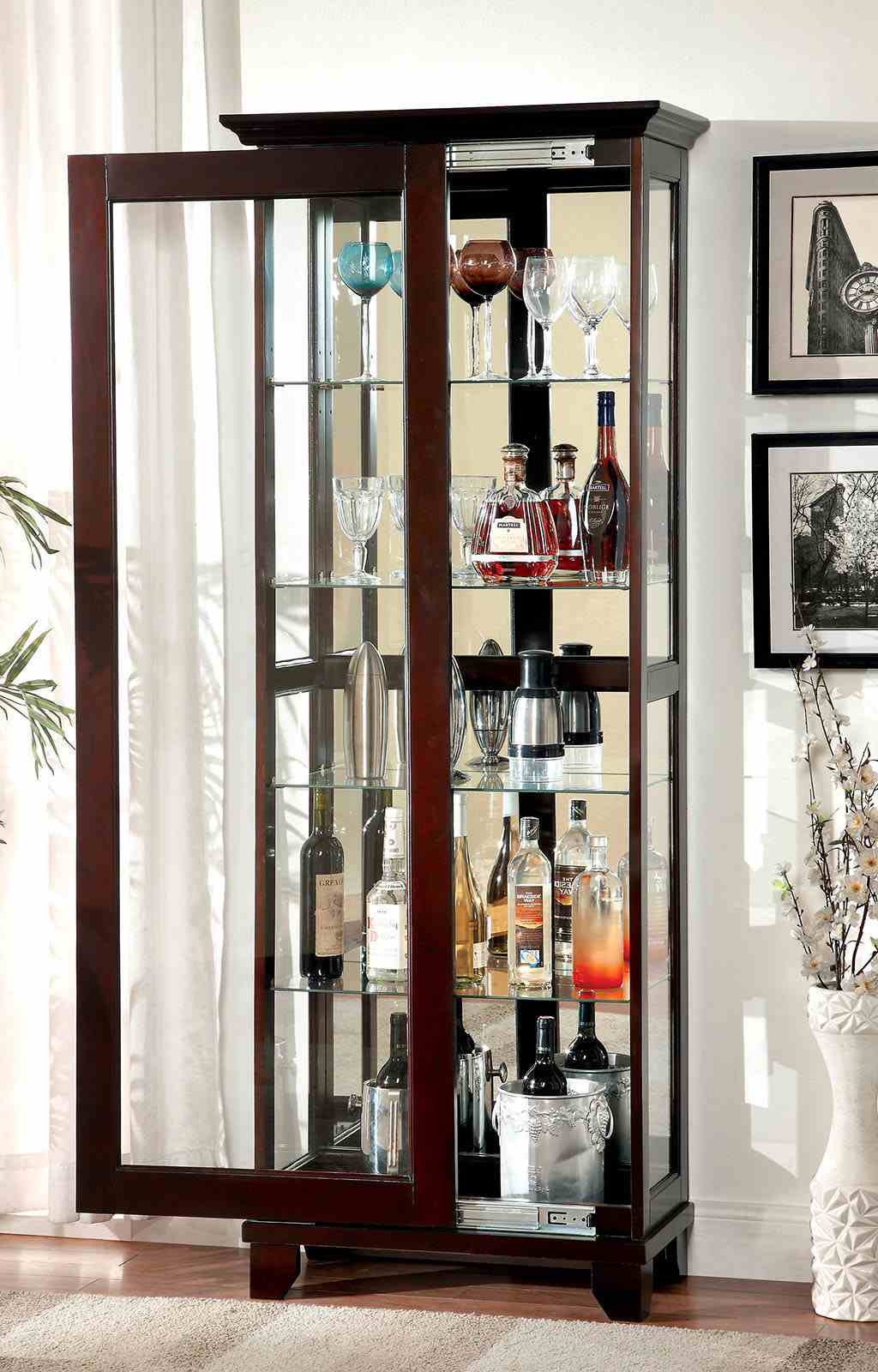 Ludden Dark Walnut Curio Cabinet by Furniture of America at Eve Furniture