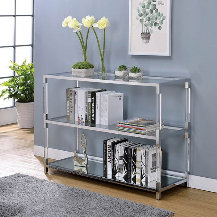 Ludvig Chrome, Clear Sofa Table by Furniture of America at Eve Furniture