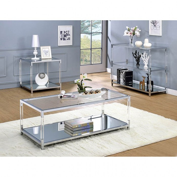 Ludvig Chrome, Clear Sofa Table by Furniture of America at Eve Furniture
