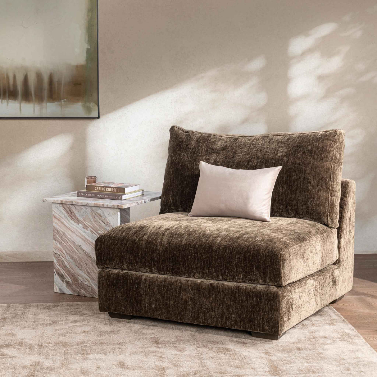 Ludwig Mossed Brown Armless Chair by Classic Home at Eve Furniture
