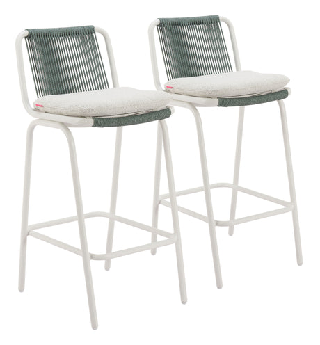 Luft White & Green Outdoor Barstool (Set of 2) by Zuomod at Eve Furniture