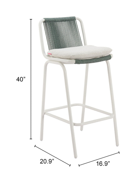 Luft White & Green Outdoor Barstool (Set of 2) by Zuomod at Eve Furniture