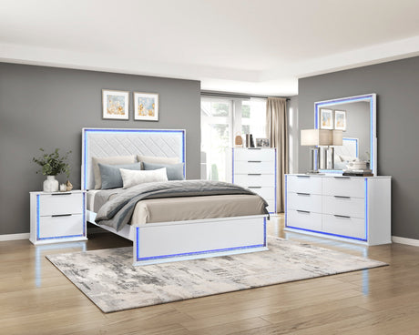 Lumin Pearl White LED Panel California King Bed by Homelegance at Eve Furniture