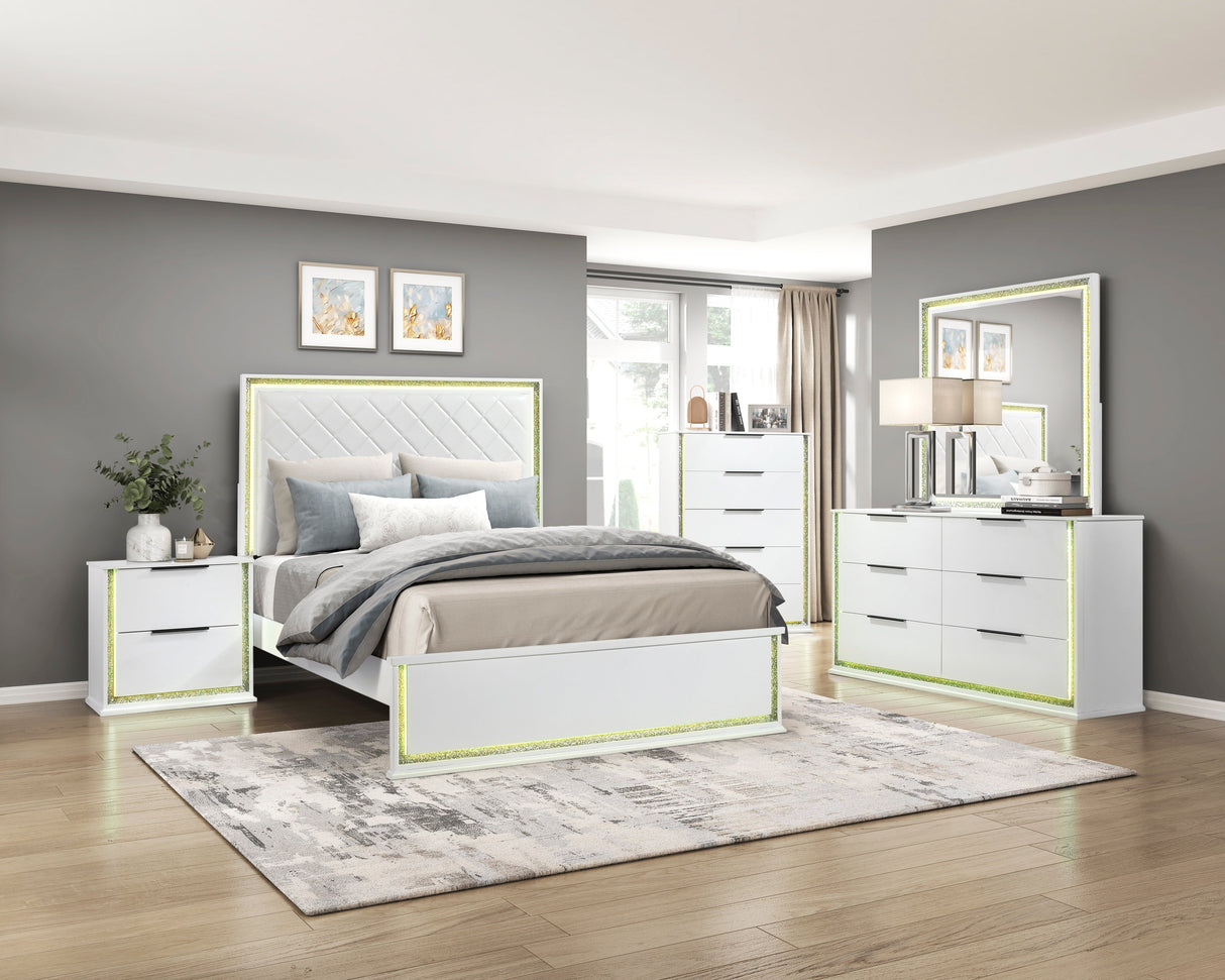 Lumin Pearl White LED Panel King Bed by Homelegance at Eve Furniture