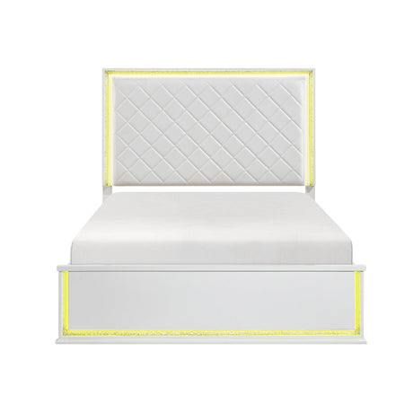 Lumin Pearl White LED Panel King Bed by Homelegance at Eve Furniture