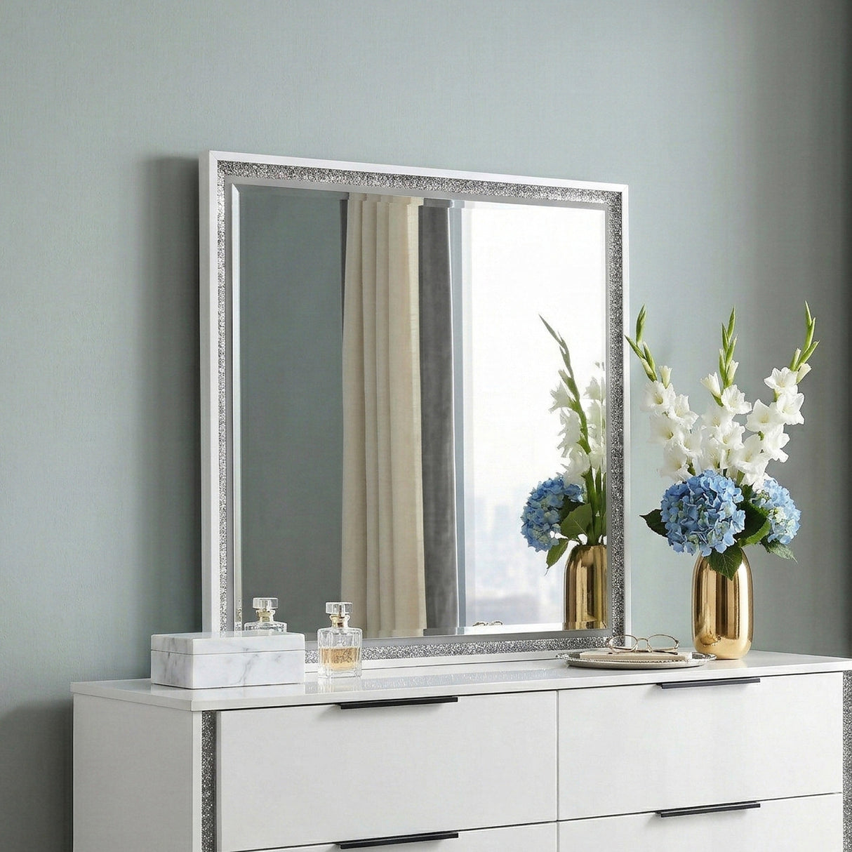 Lumin Pearl White Mirror by Homelegance at Eve Furniture