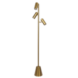 Lumina Brassed Gold Floor Lamp with Rotary Switch Triple Spots Metal Cone Base