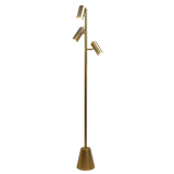 Lumina Brassed Gold Floor Lamp with Rotary Switch Triple Spots Metal Cone Base