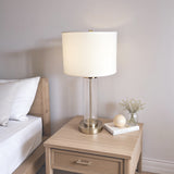 Luna Brushed Nickel Table Lamp with On/Off Switch Clear Glass Body Metal Base by Ashcroft Furniture at Eve Furniture