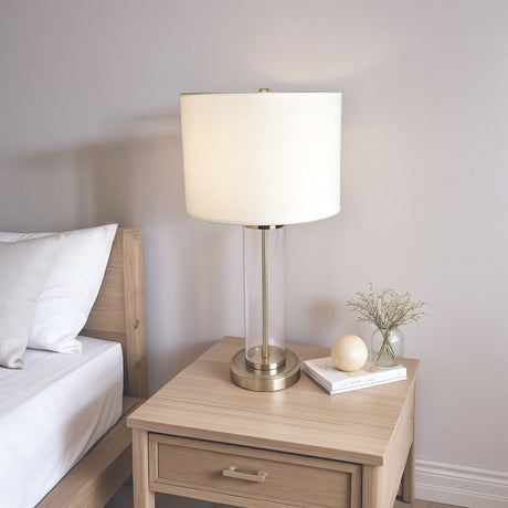 Luna Brushed Nickel Table Lamp with On/Off Switch Clear Glass Body Metal Base by Ashcroft Furniture at Eve Furniture