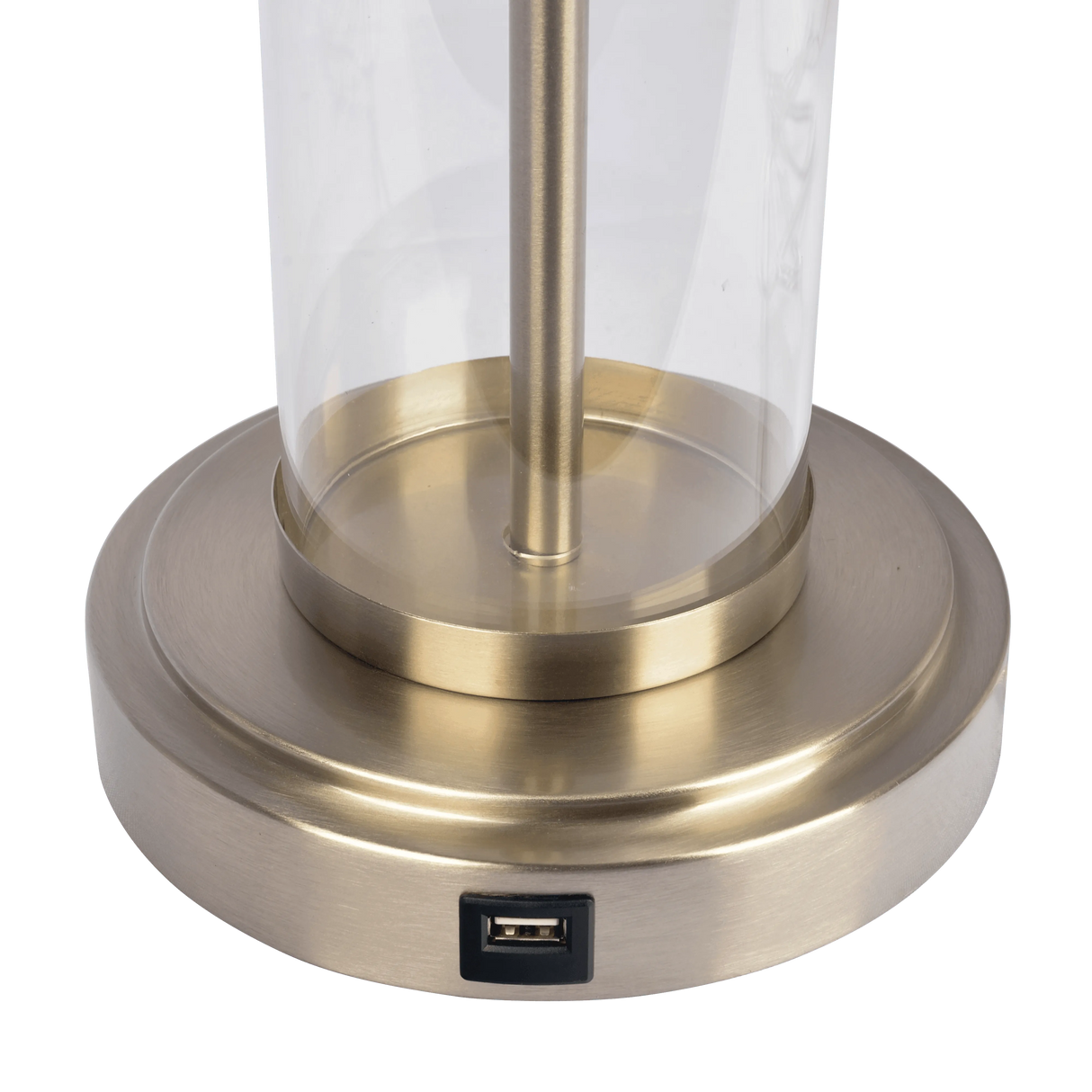 Luna Brushed Nickel Table Lamp with On/Off Switch Clear Glass Body Metal Base by Ashcroft Furniture at Eve Furniture