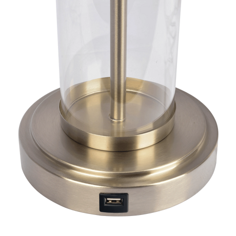 Luna Brushed Nickel Table Lamp with On/Off Switch Clear Glass Body Metal Base by Ashcroft Furniture at Eve Furniture