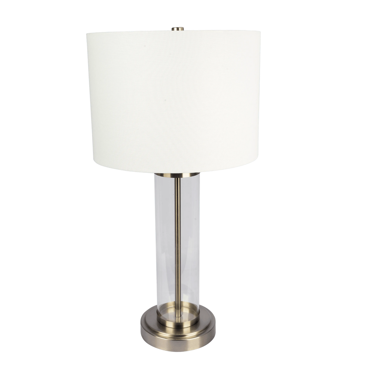 Luna Brushed Nickel Table Lamp with On/Off Switch Clear Glass Body Metal Base by Ashcroft Furniture at Eve Furniture