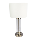 Luna Brushed Nickel Table Lamp with On/Off Switch Clear Glass Body Metal Base by Ashcroft Furniture at Eve Furniture