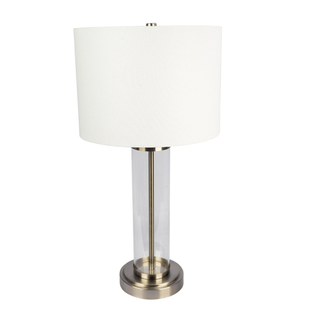 Luna Brushed Nickel Table Lamp with On/Off Switch Clear Glass Body Metal Base by Ashcroft Furniture at Eve Furniture